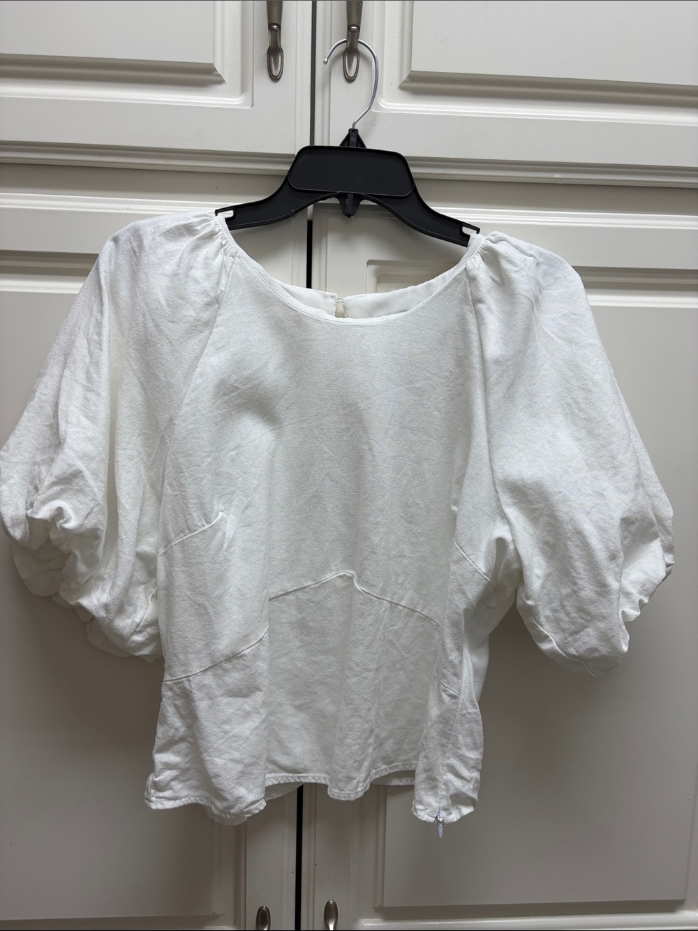 DKNY Women's White Puff Sleeve Top
